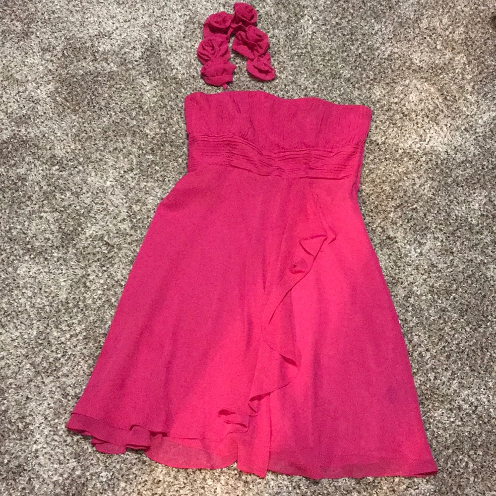 Hot Pink Removable Strap Short Formal Dress